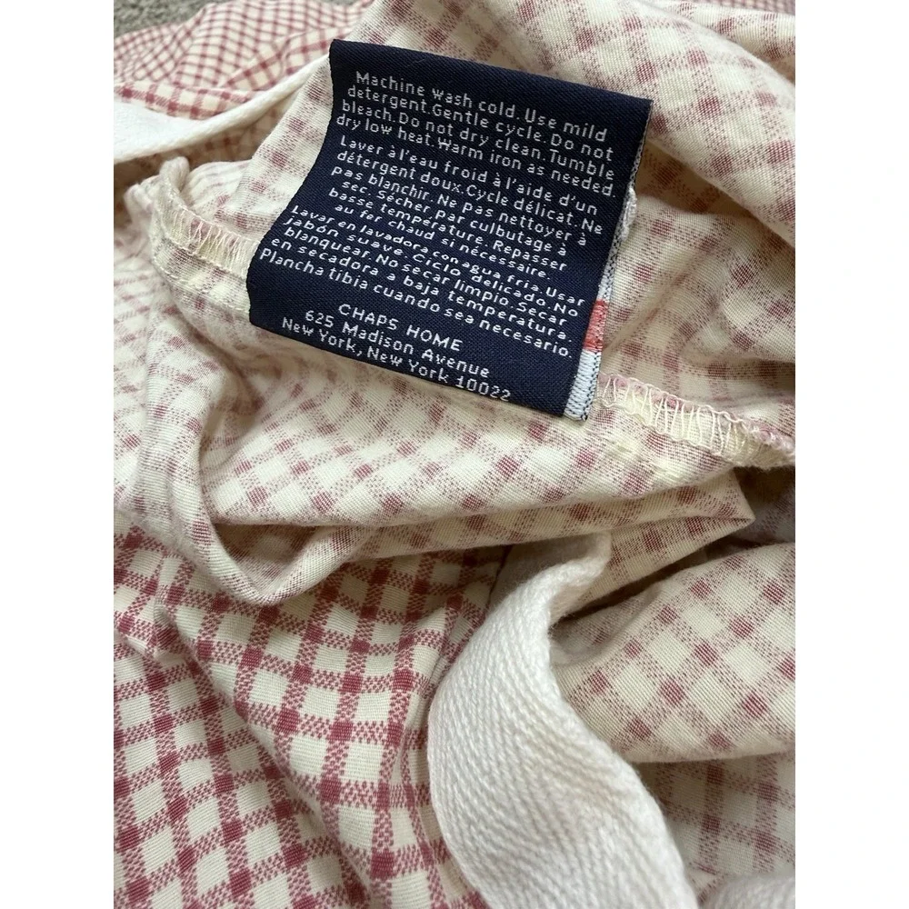Vtg Chaps WAINSCOTT Red Cream Gingham Checked Sheet Set - Queen (Ralph Lauren)